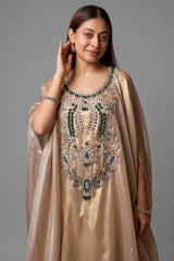 Light Beige Pearl Worked Tissue Cape Style Palazzo Set - beige saree