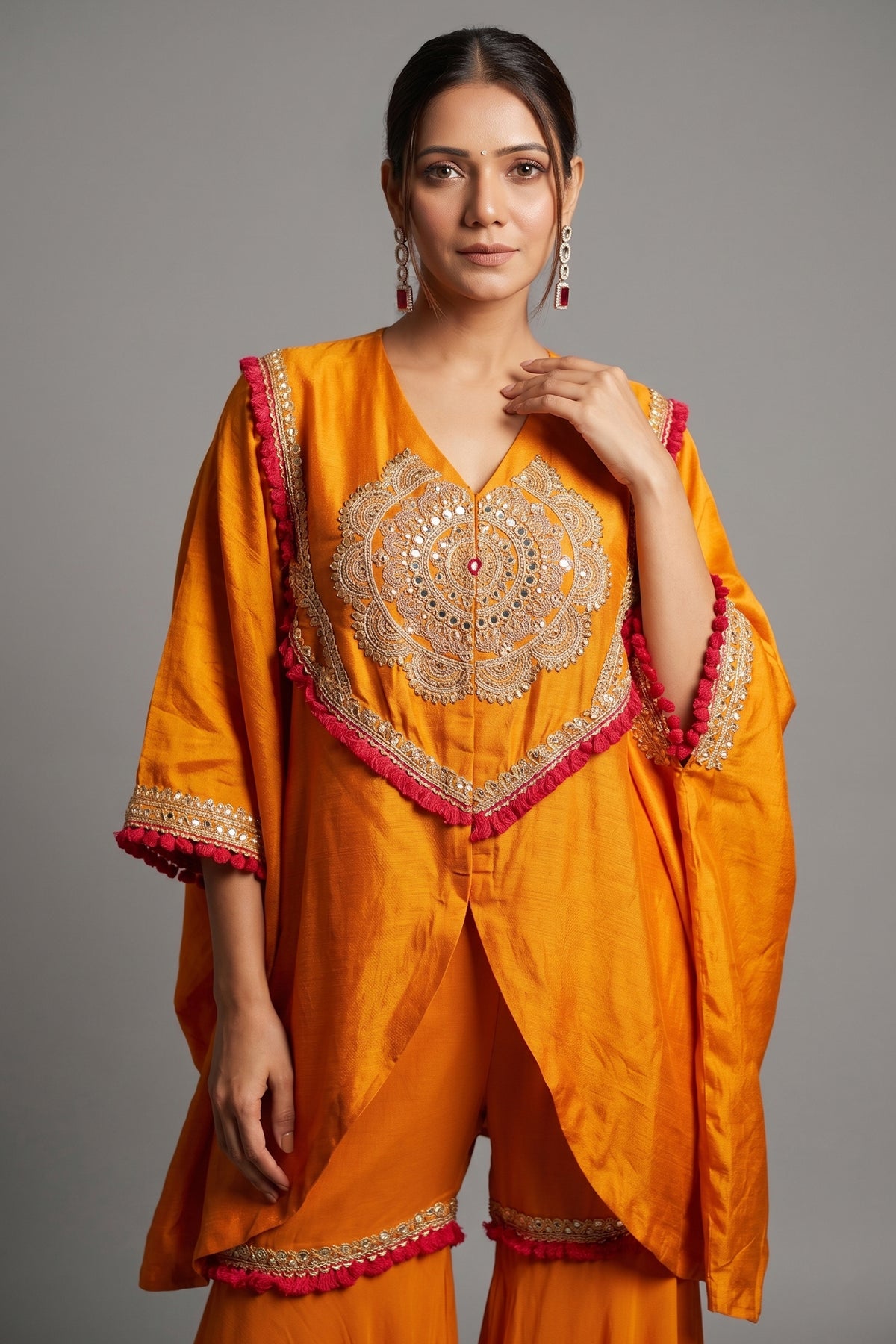 Orange Raw Silk Dori Embroidered Sharara Set - red silk saree embroidered