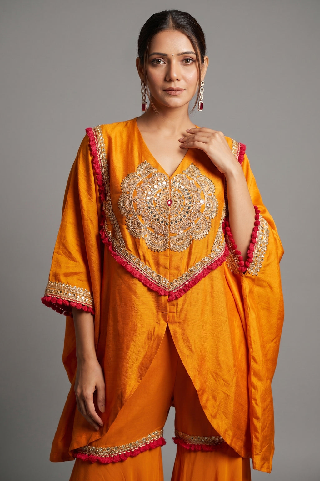 Orange Raw Silk Dori Embroidered Sharara Set - red silk saree embroidered