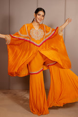 Orange Raw Silk Dori Embroidered Sharara Set