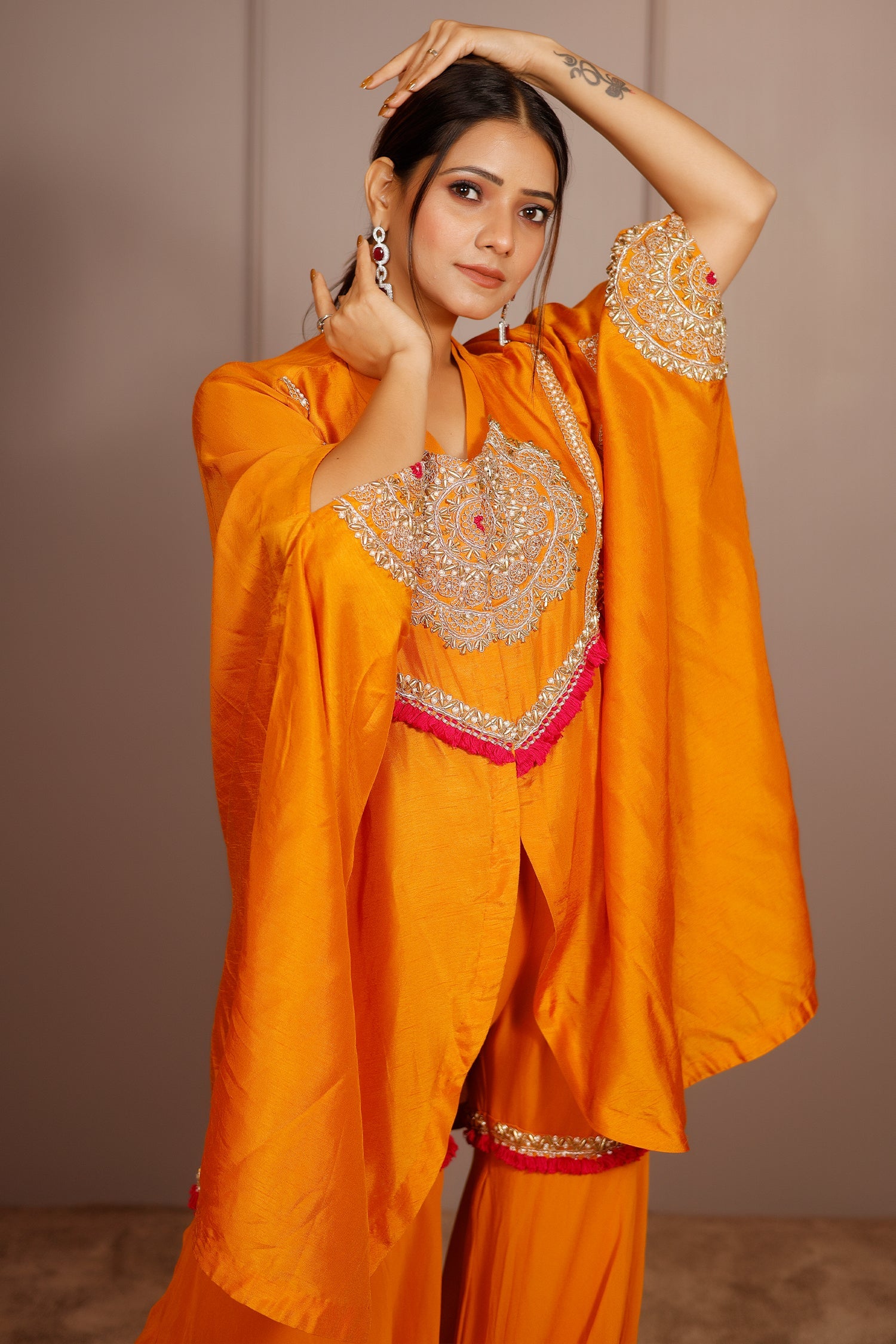 Orange Raw Silk Dori Embroidered Sharara Set