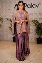 Mauve Raw Silk Beaded Contemporary Indo-Western Co-ord Set - silk saree