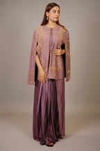 Mauve Raw Silk Beaded Contemporary Indo-Western Co-ord Set - silk saree