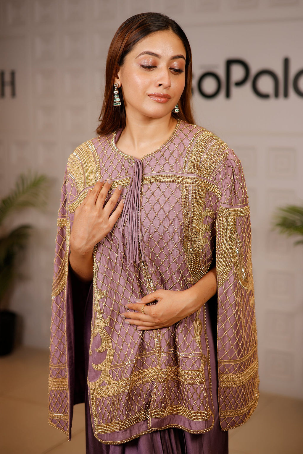 Mauve Raw Silk Beaded Contemporary Indo-Western Co-ord Set - silk saree