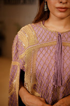 Mauve Raw Silk Beaded Contemporary Indo-Western Co-ord Set - silk saree