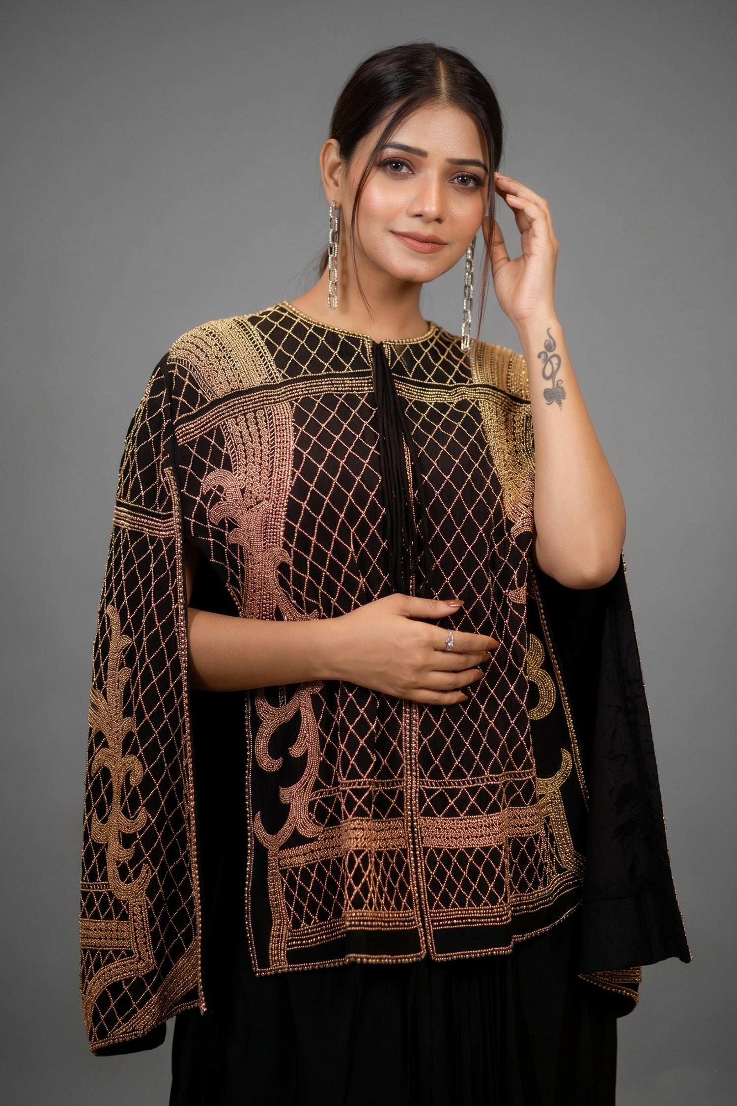 Black Raw Silk Beaded Contemporary Indo-Western Co-ord Set Secondary image