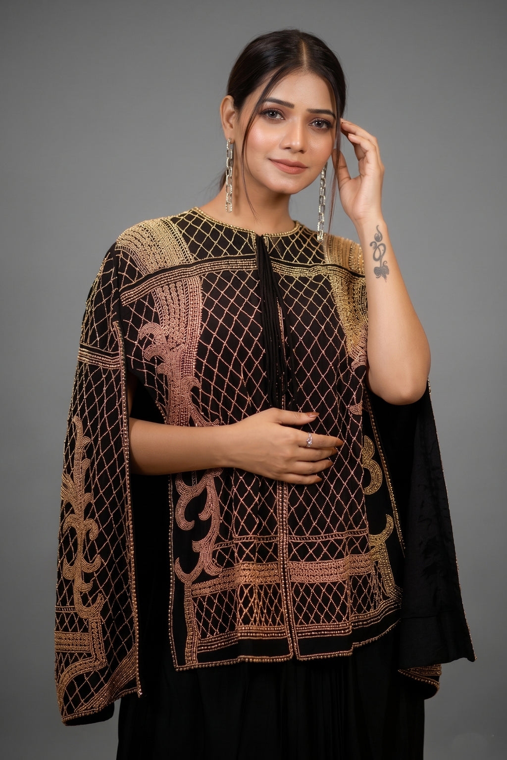Black Raw Silk Beaded Contemporary Indo-Western Co-ord Set - black silk saree