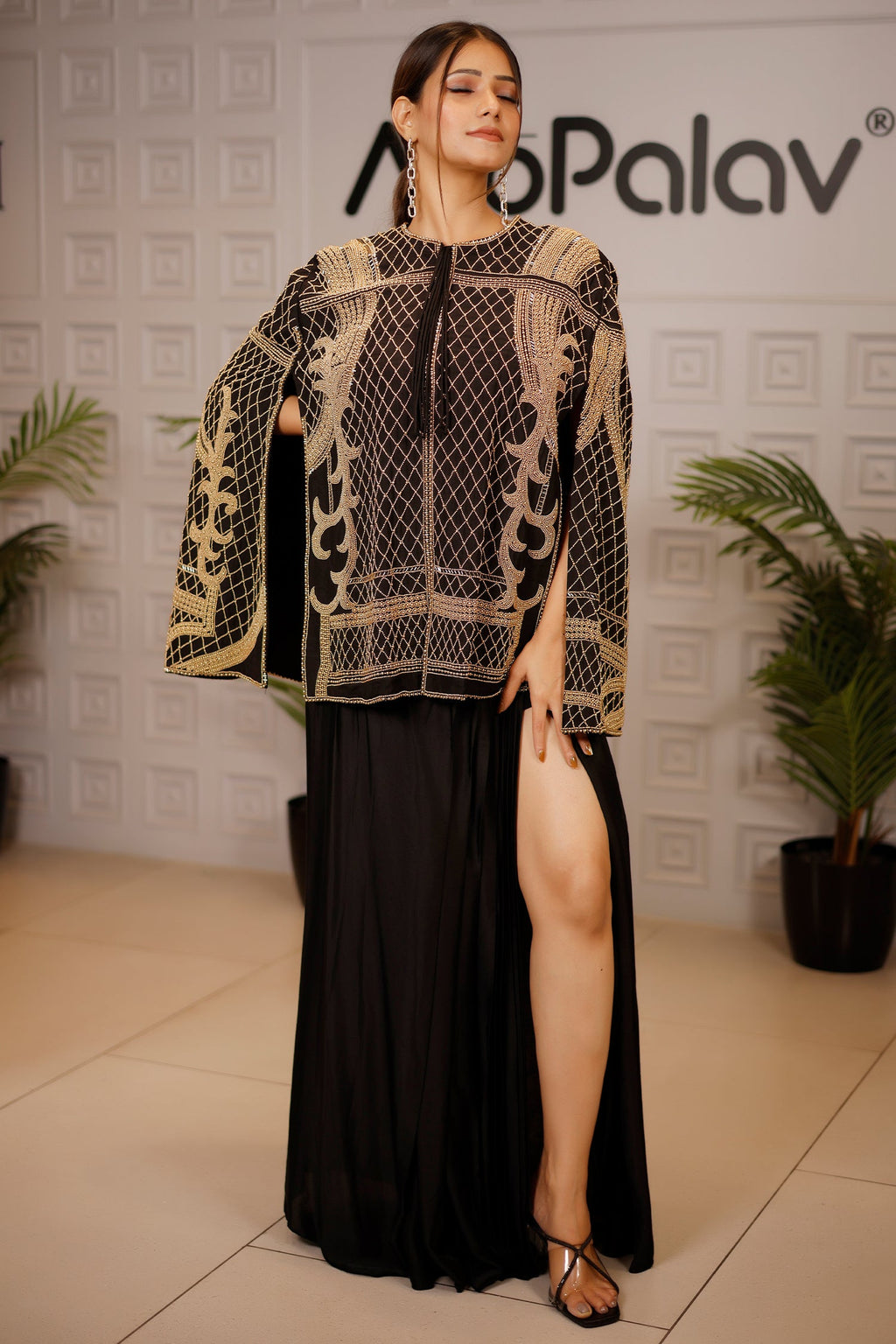 Black Raw Silk Beaded Contemporary Indo-Western Co-ord Set - black silk saree