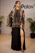 Black Raw Silk Beaded Contemporary Indo-Western Co-ord Set - black silk saree