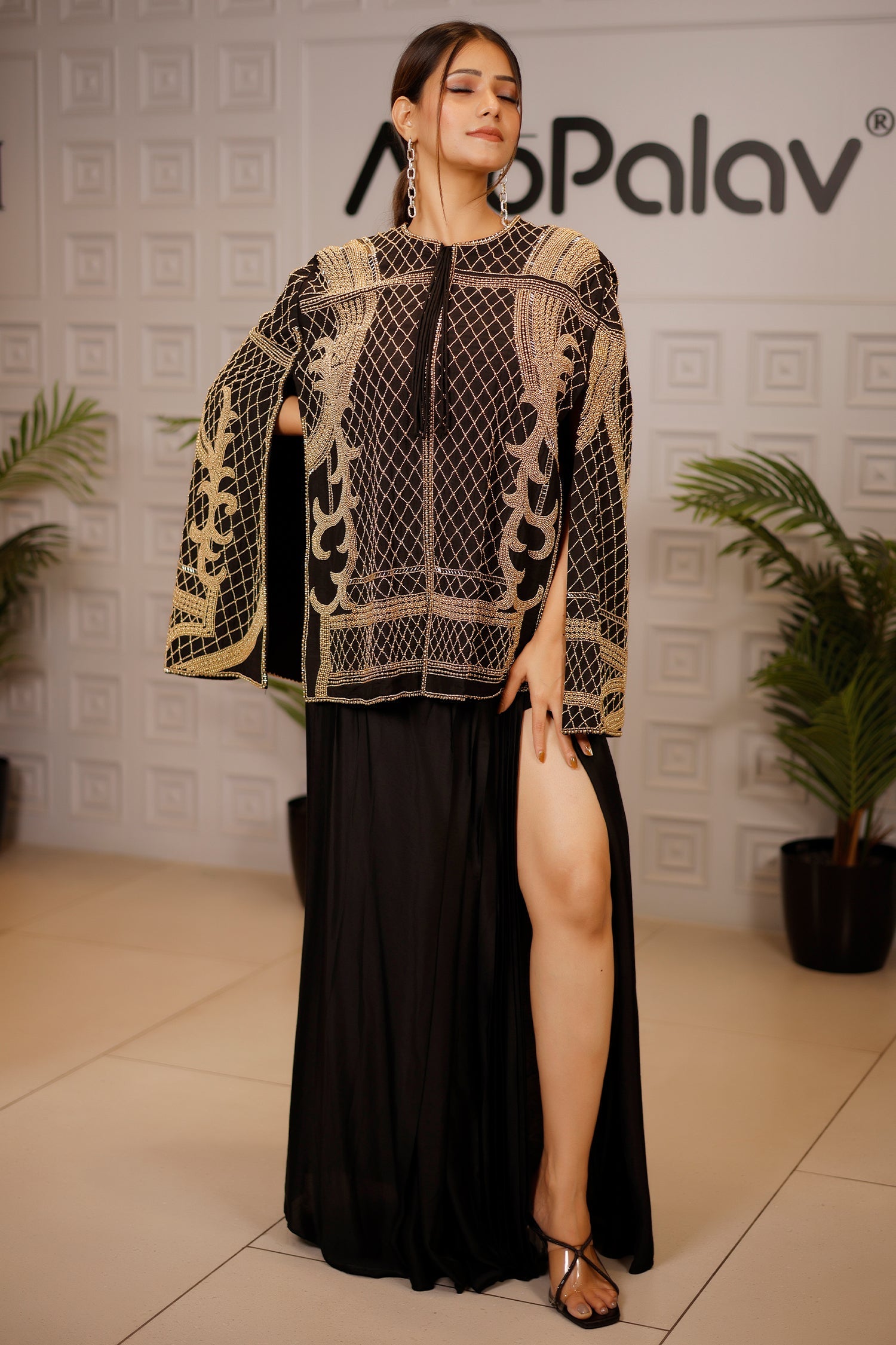 Black Raw Silk Beaded Contemporary Indo-Western Co-ord Set - black silk saree