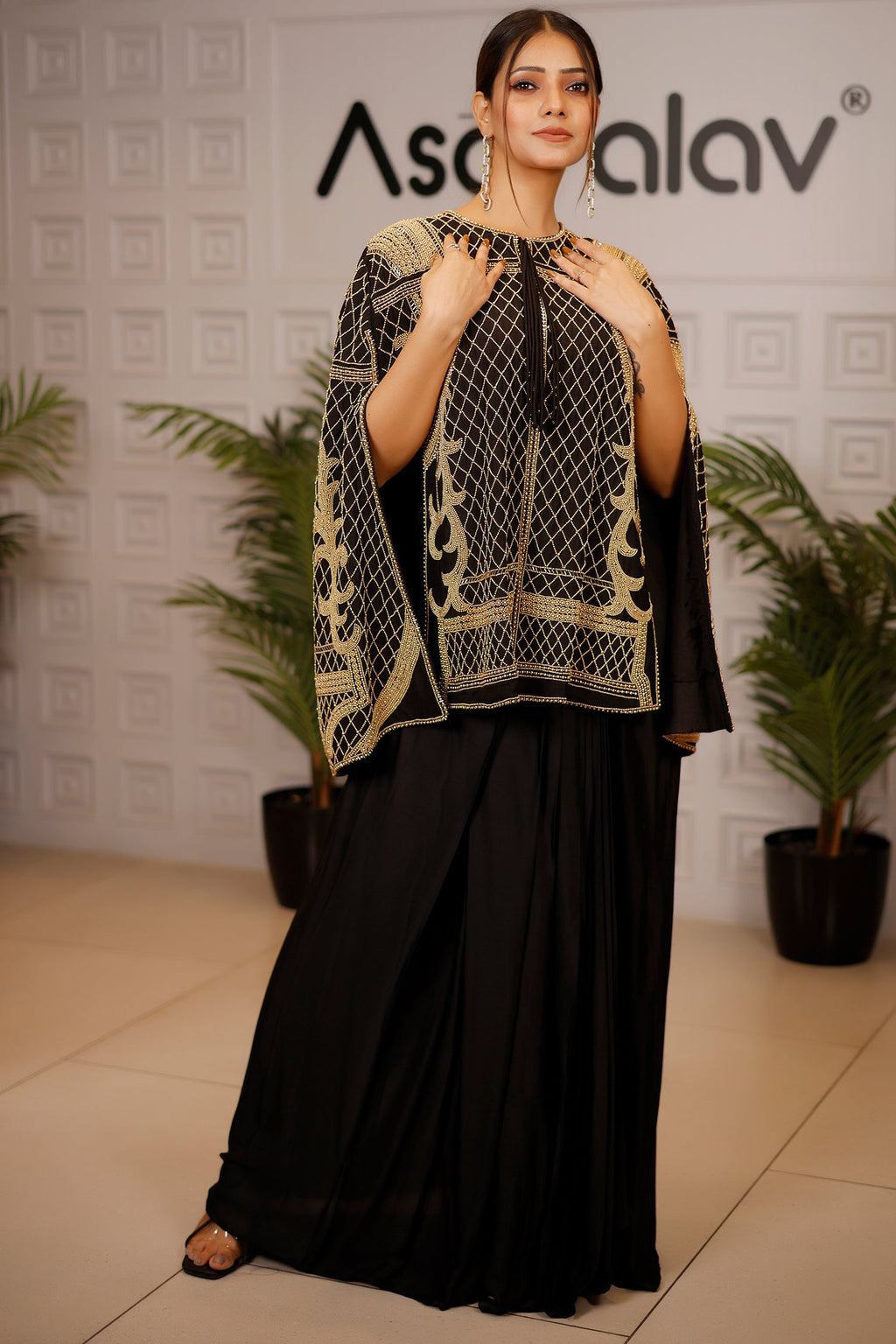 Black Raw Silk Beaded Contemporary Indo-Western Co-ord Set - black silk saree