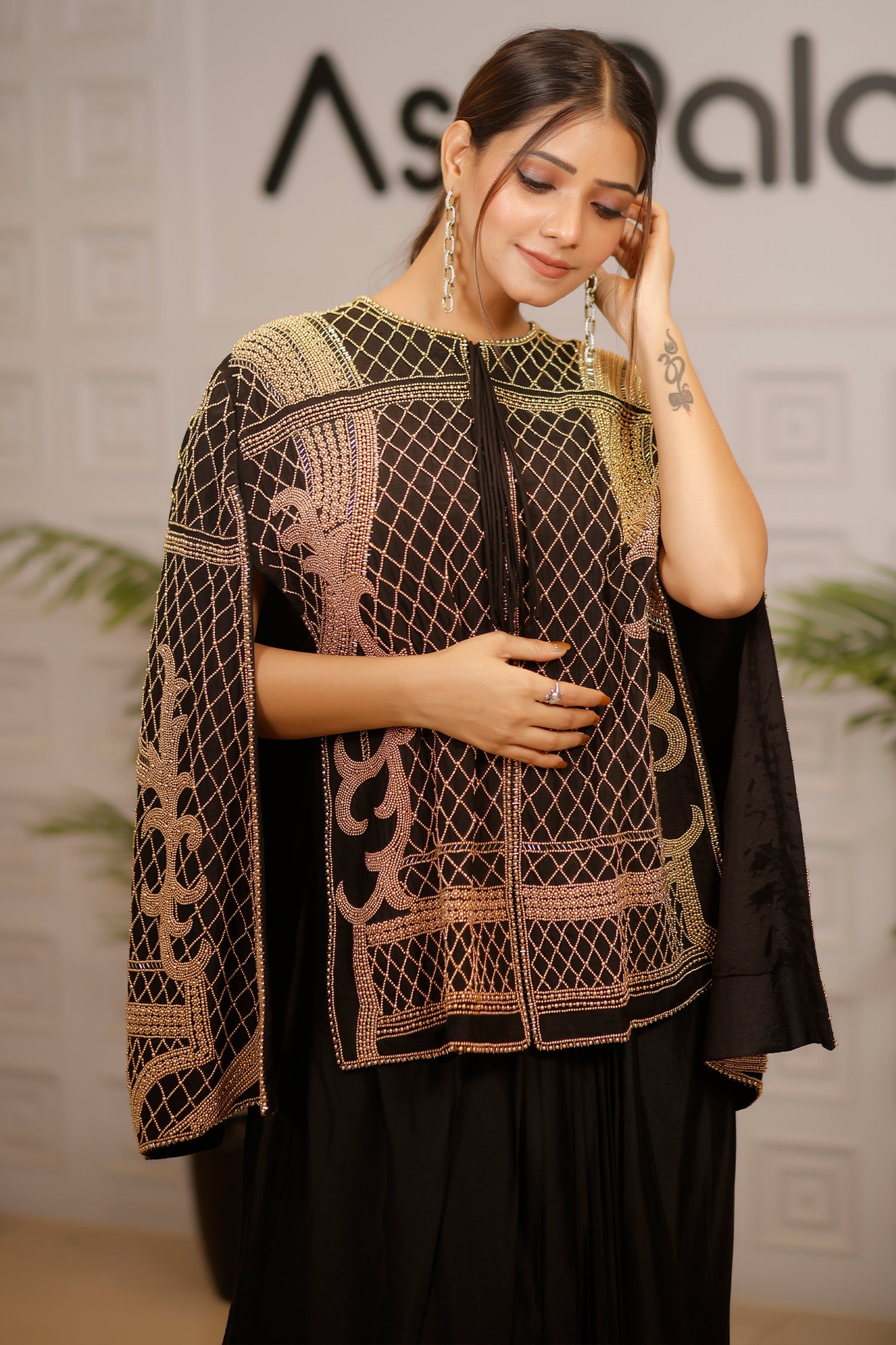 Black Raw Silk Beaded Contemporary Indo-Western Co-ord Set - black silk saree