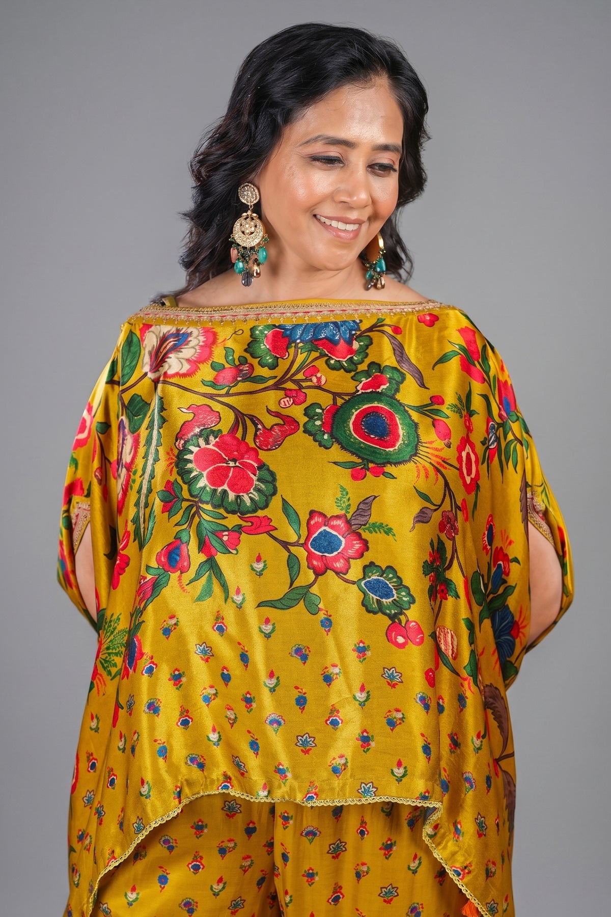 Mustard Yellow Gaji Silk Printed Sharara Set - yellow silk saree