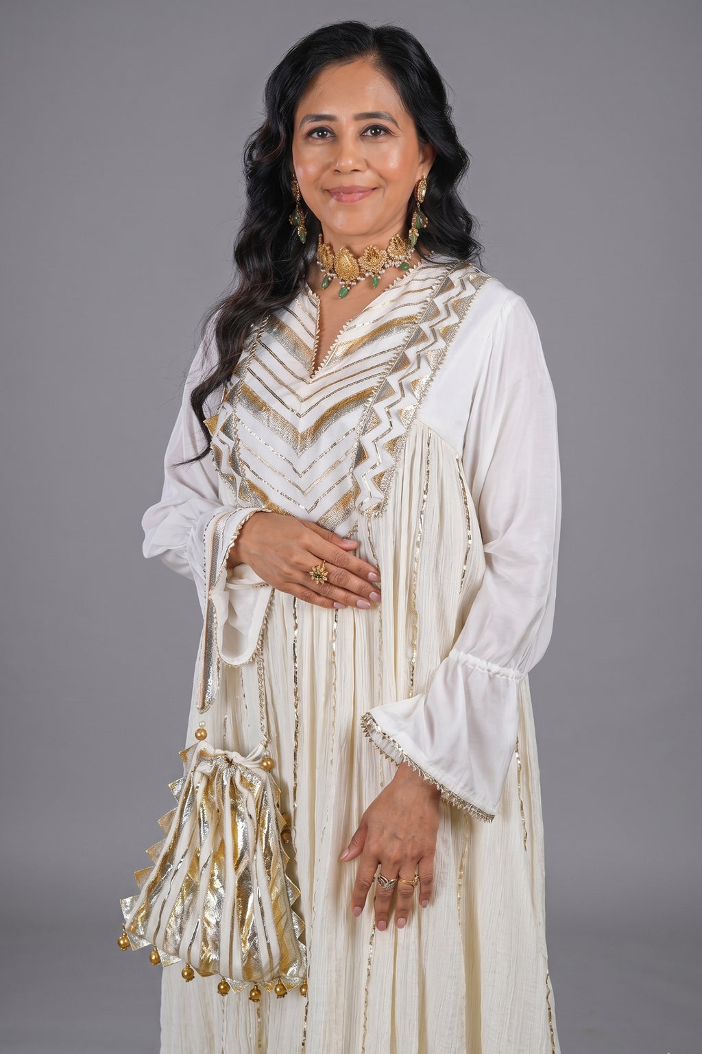 Pearl White Cotton Silk Lace Worked Suit - white silk saree