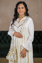 Pearl White Cotton Silk Lace Worked Suit - white silk saree