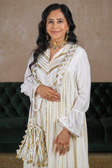 Pearl White Cotton Silk Lace Worked Suit