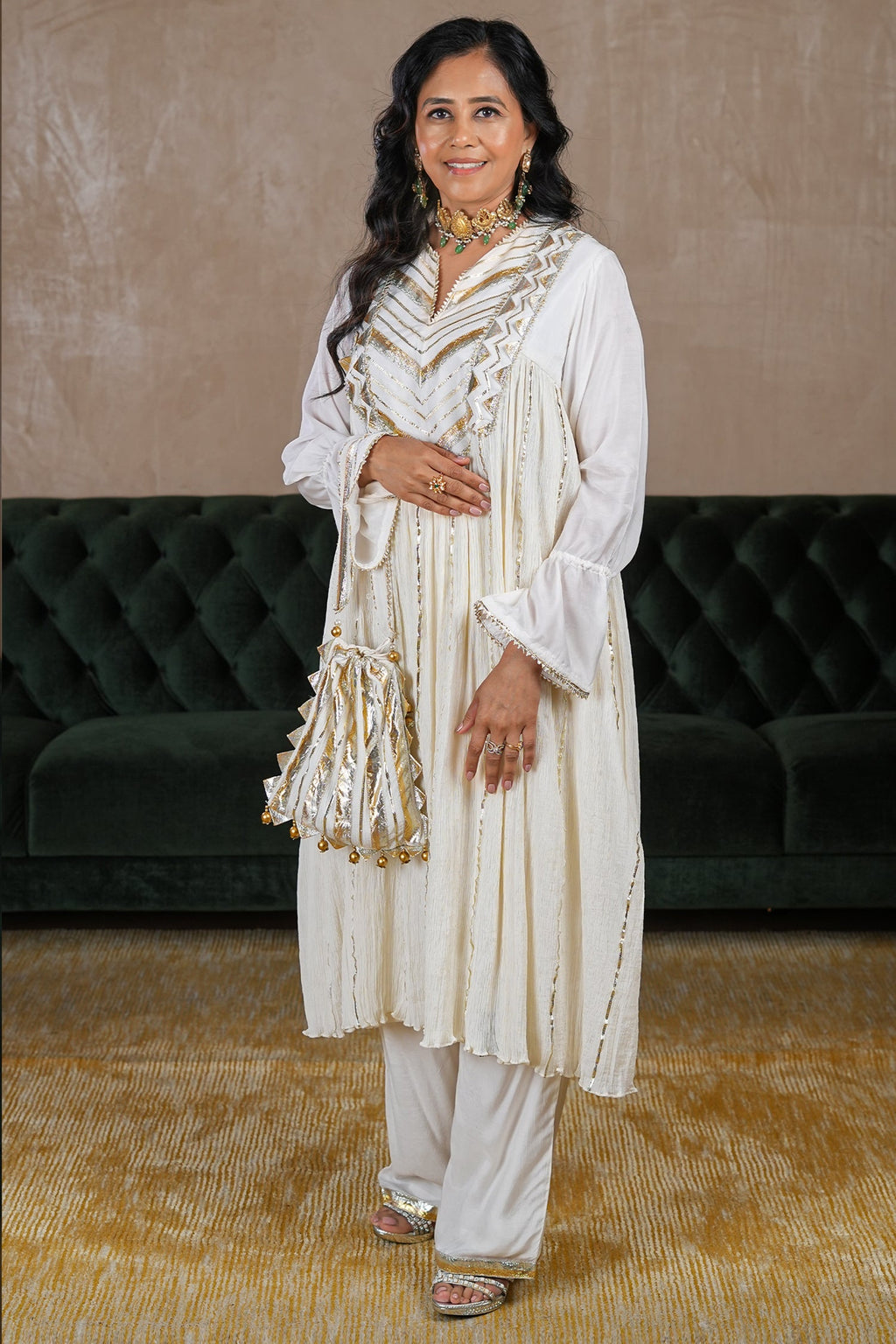 Pearl White Cotton Silk Lace Worked Suit - white silk saree