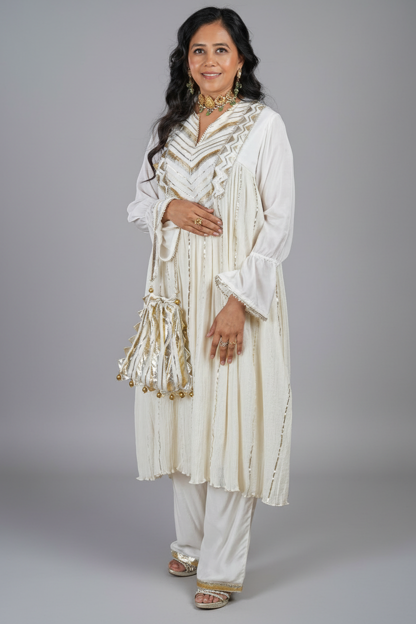 Pearl White Cotton Silk Lace Worked Suit - white silk saree Main image