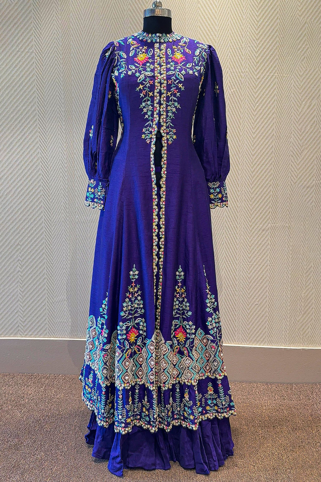 Purple Raw Silk Sequin Embroidered Slit Cut Lehenga Suit - red silk saree embroidered