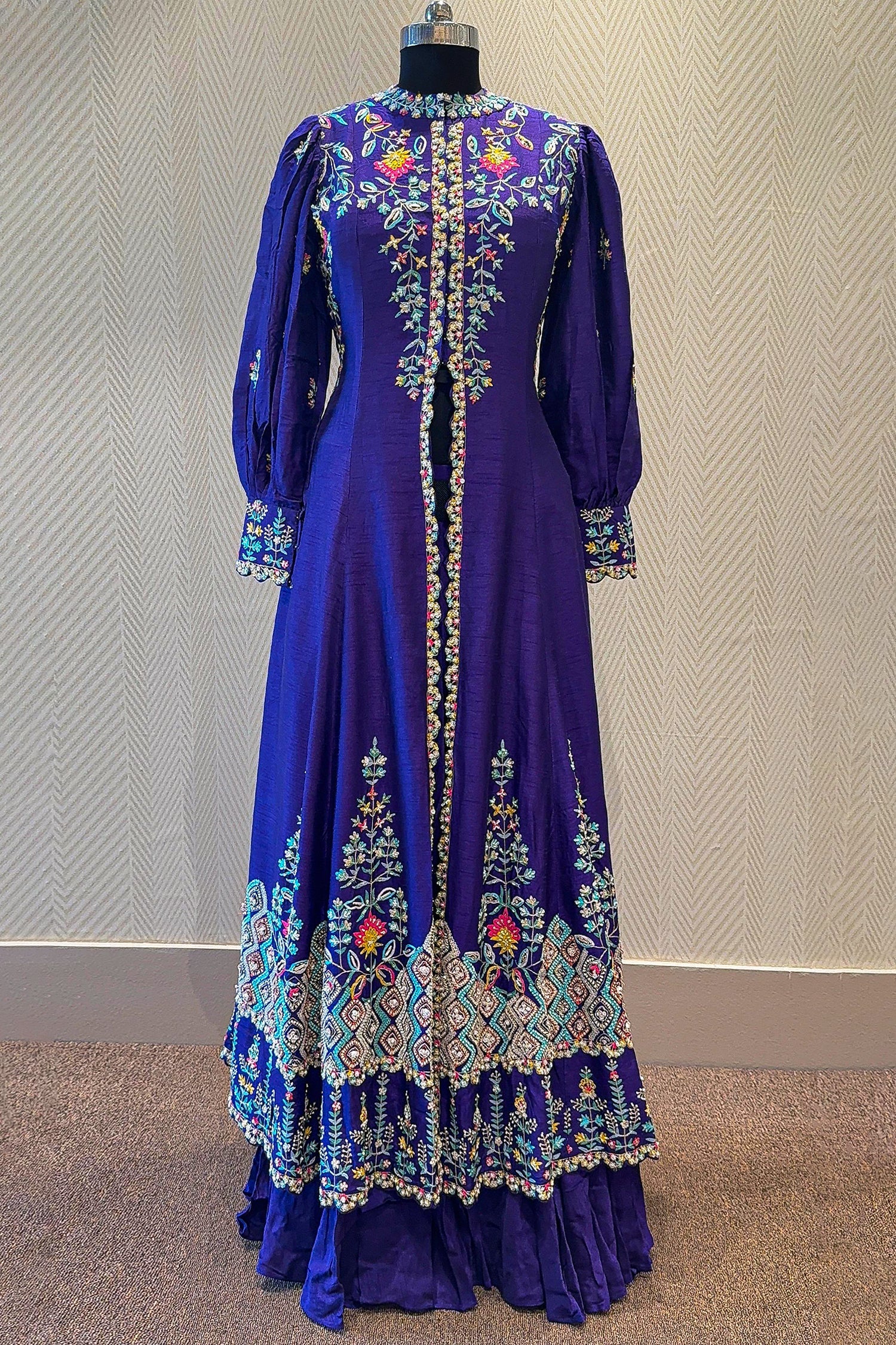 Purple Raw Silk Sequin Embroidered Slit Cut Lehenga Suit - red silk saree embroidered