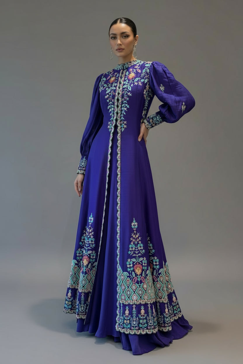 Purple Raw Silk Sequin Embroidered Slit Cut Lehenga Suit - red silk saree embroidered Main image
