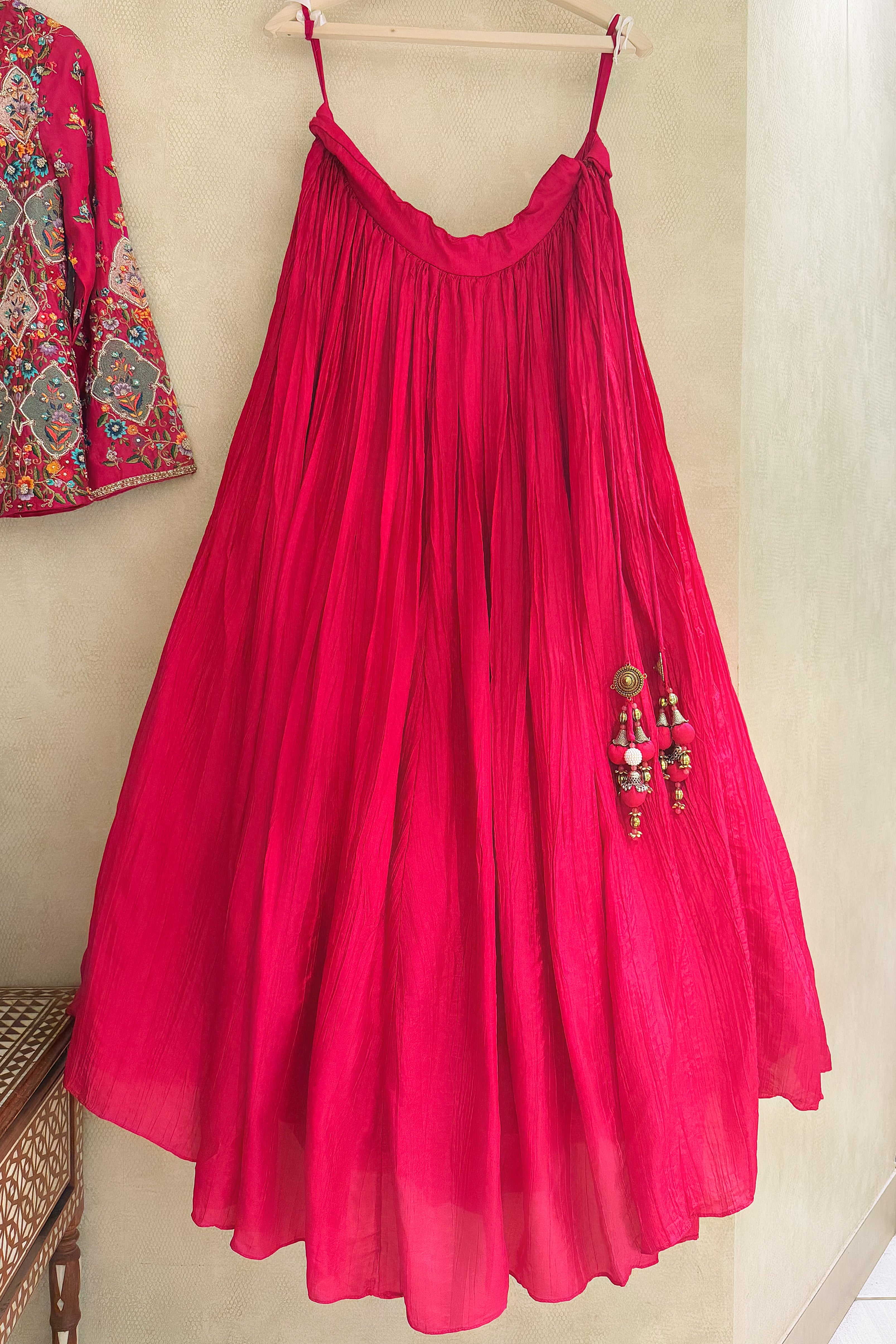 Pink Silk Floral Embroidered Top and Lehenga Set