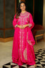 Pink Raw Silk Beaded High Slit Cut Palazzo Suit - pink silk saree