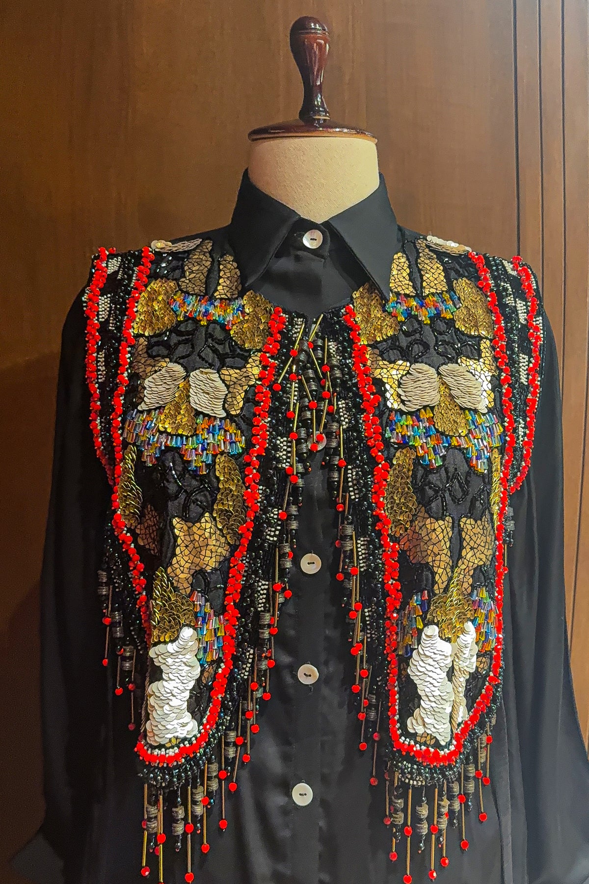 Black Satin Crepe Embellished Statement Shirt with Dhoti Skirt - black satin saree