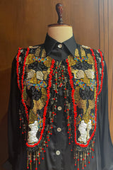 Black Satin Crepe Embellished Statement Shirt with Dhoti Skirt