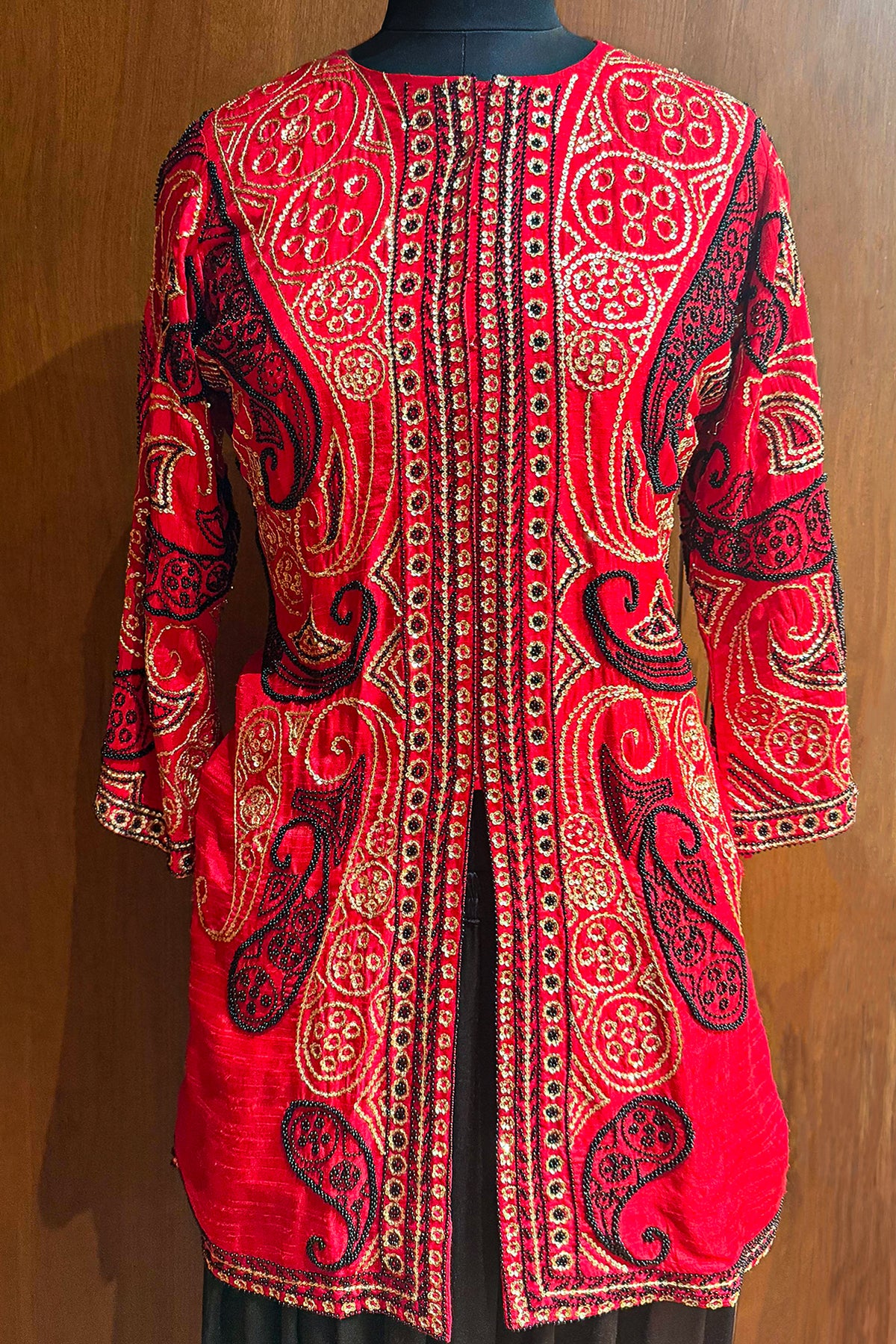 Red Raw Silk Embellished Sequin Beaded Top Palazzo Set - red silk saree