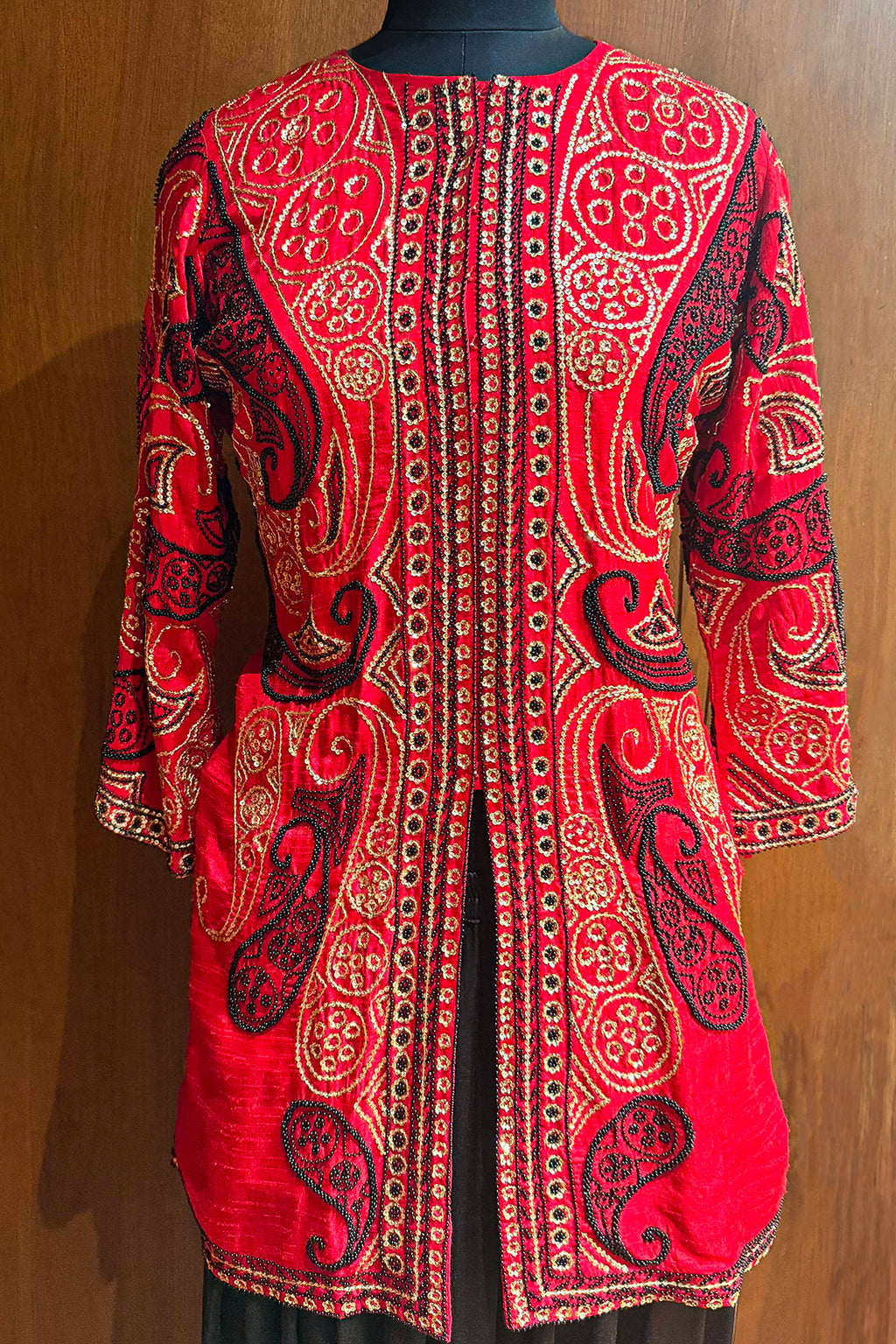 Red Raw Silk Embellished Sequin Beaded Top Palazzo Set - red silk saree