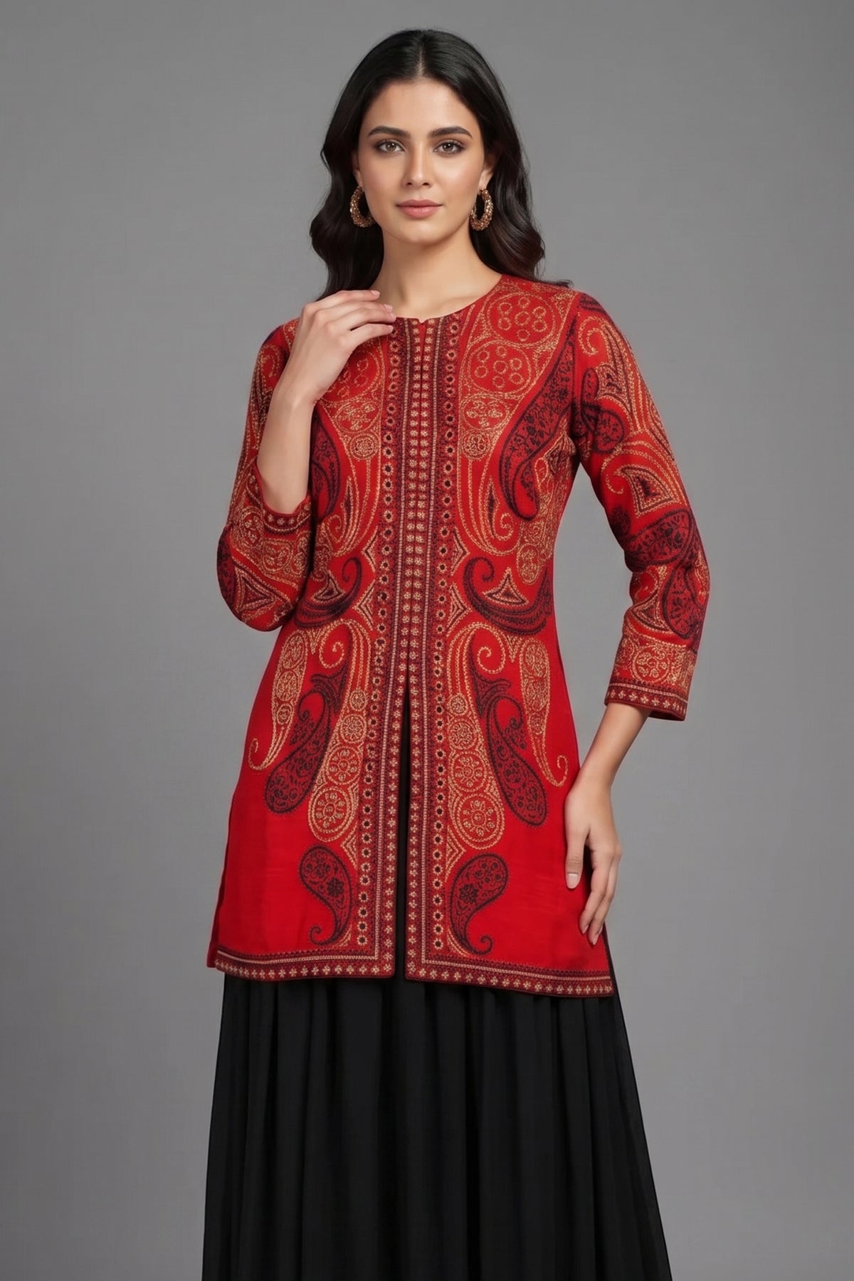 Red Raw Silk Embellished Sequin Beaded Top Palazzo Set - red silk saree