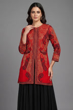 Red Raw Silk Embellished Sequin Beaded Top Palazzo Set - red silk saree