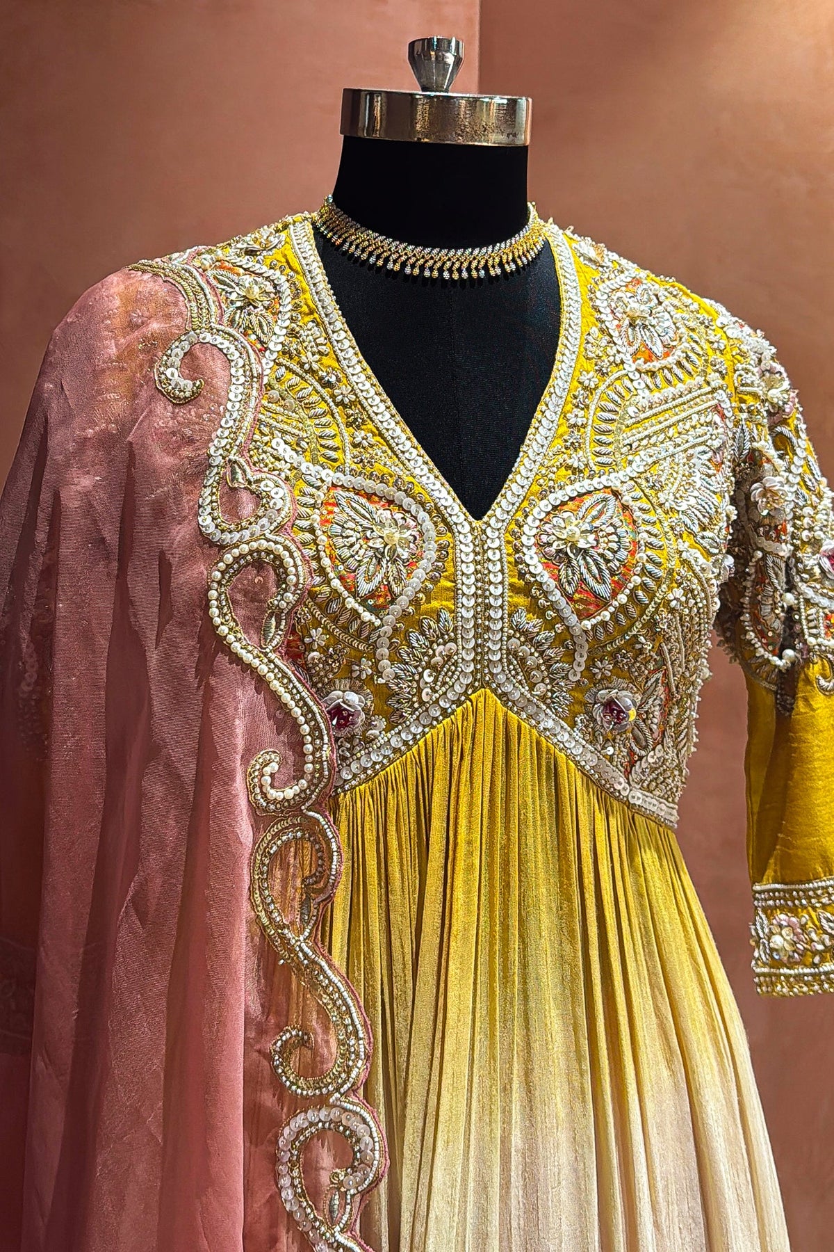 Yellow and Multi Colored Embellished Sharara Set - red saree