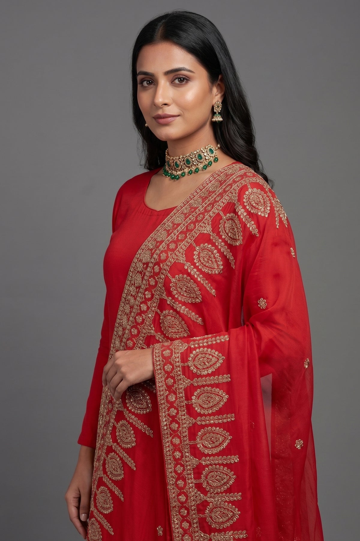 Red Silk Palazzo Suit with Gota Work Cape - red silk saree