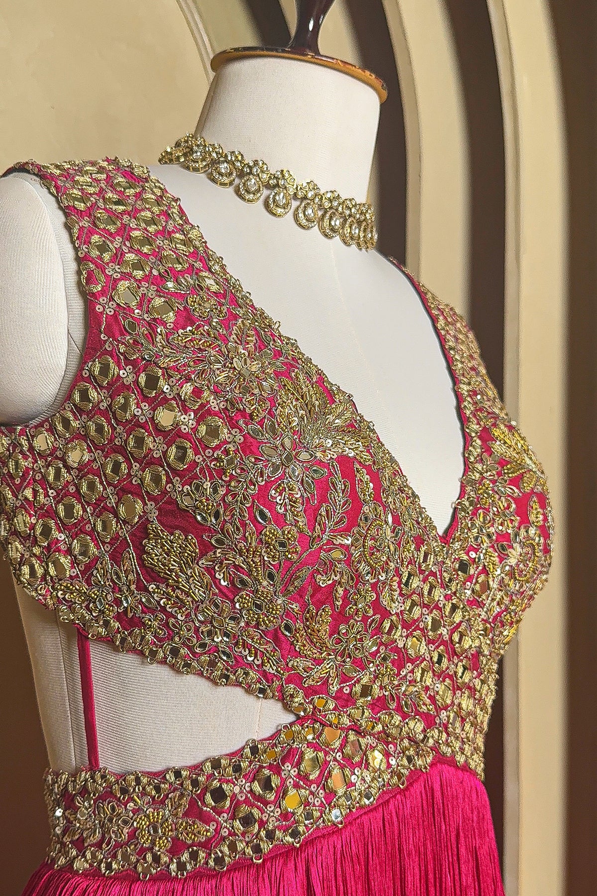 Pink Chinon Wraped Style Side Cutout Anarkali Suit with Sequin Mirror Work - pink saree