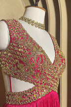 Pink Chinon Wraped Style Side Cutout Anarkali Suit with Sequin Mirror Work - pink saree