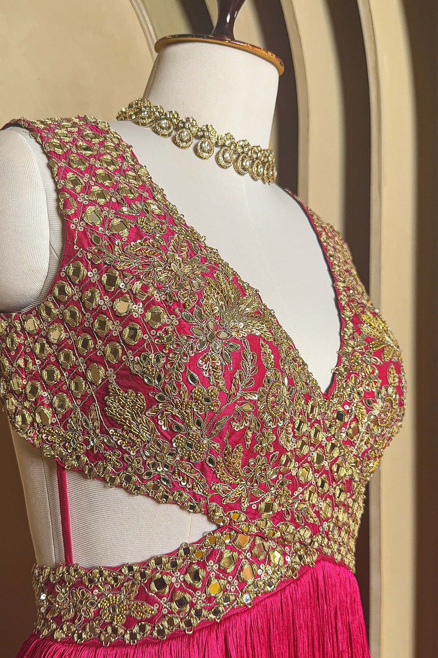 Pink Chinon Wraped Style Side Cutout Anarkali Suit with Sequin Mirror Work - pink saree