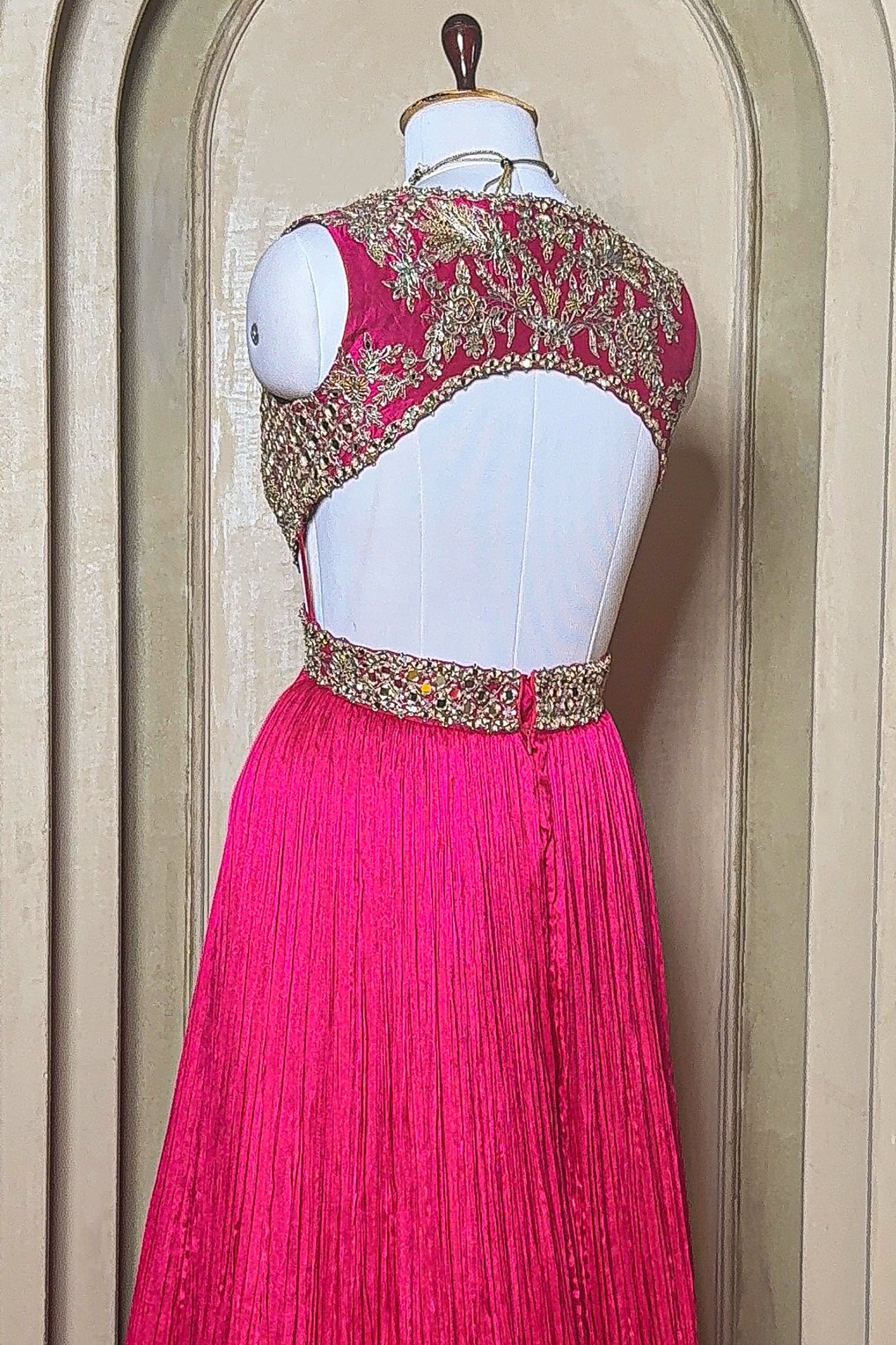 Pink Chinon Wraped Style Side Cutout Anarkali Suit with Sequin Mirror Work - pink saree