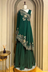 Bottle Green Georgette Anarkali Suit with Sequin and Beaded Work Cape