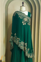 Bottle Green Georgette Anarkali Suit with Sequin and Beaded Work Cape
