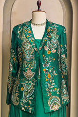 Green Satin Sequin Cutdana Worked Indo Western Set