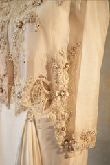 Pearl White Crop Top Dhoti Skirt Set with Cutworked Jacket