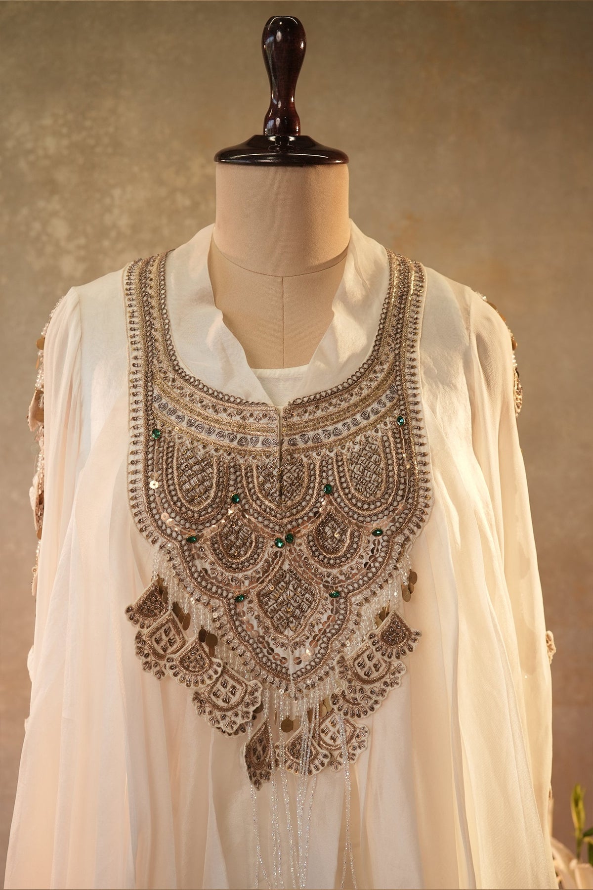 Off White Georgette Organza Asymmetric Sequinned Top and Dhoti Skirt Set - white georgette saree