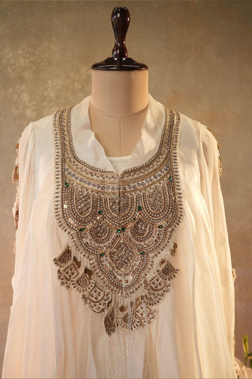 Off White Georgette Organza Asymmetric Sequinned Top and Dhoti Skirt Set - white georgette saree