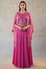 Pink Silk Cutwork Mirror Beaded Crop Top Palazzo Set with Jacket