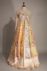 Mult Colored Organza Designer Handworked Slit Cut Lehenga Suit