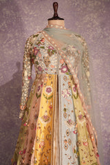 Mult Colored Organza Designer Handworked Slit Cut Lehenga Suit