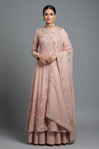 Light Pink Tissue Beaded and Sequin Worked Slit Cut Palazzo Suit - pink saree