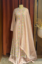 Light Pink Tissue Beaded and Sequin Worked Slit Cut Palazzo Suit - pink saree